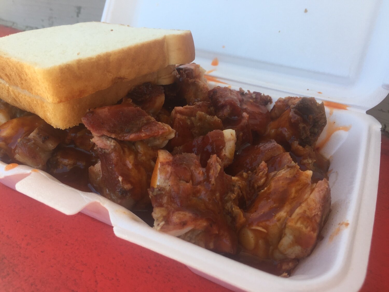 Rib tips in spicy BBQ sauce at Big Momma's Kitchen.