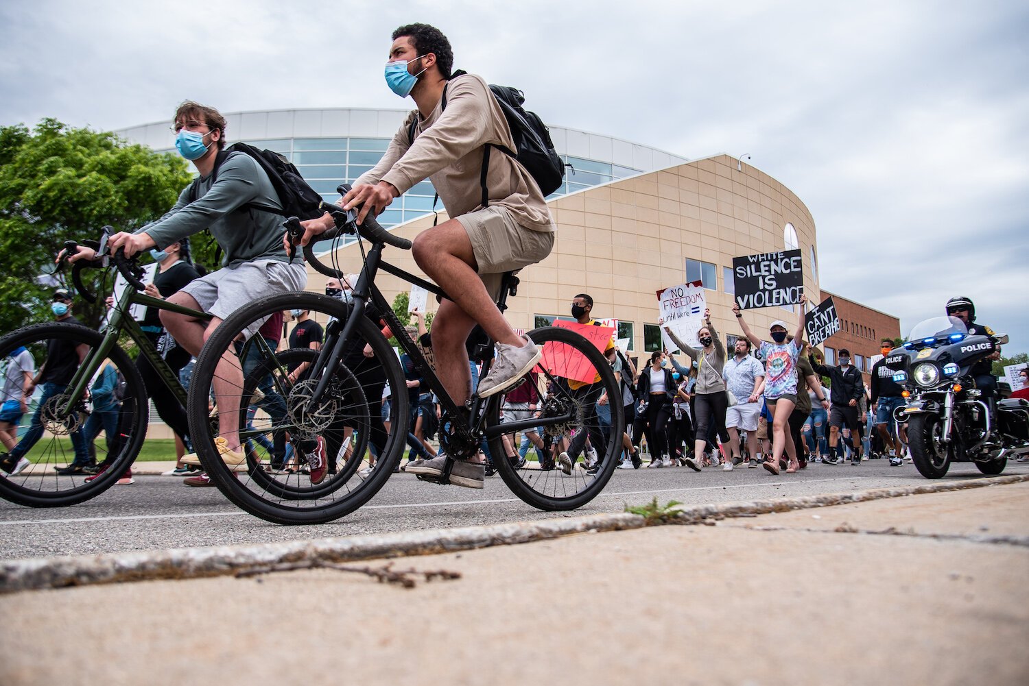 Protestors start their march to protest the death of George Floyd and social injustice June 1 outside Charles V. Park Library in Mount Pleasant, MI.