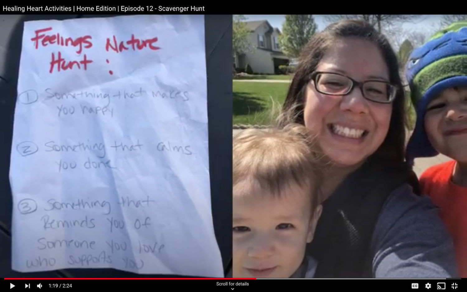 A YouTube-based Healing Heart Activity invites Erin's House members on a Feelings Nature Hunt.