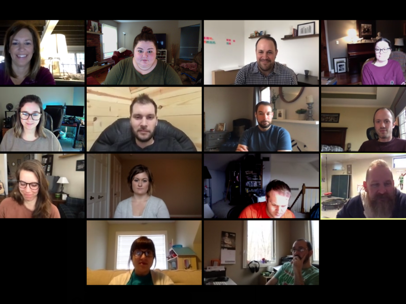 Reusser Design's team meets virtually on Zoom calls to stay in touch during COVID-19.