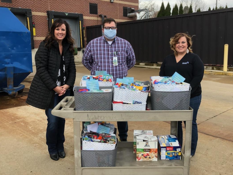 Farmers State Bank in LaGrange donated snack baskets for employee break rooms.