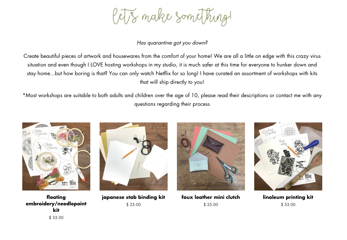 The Hedge in Fort Wayne is selling at-home craft kits.