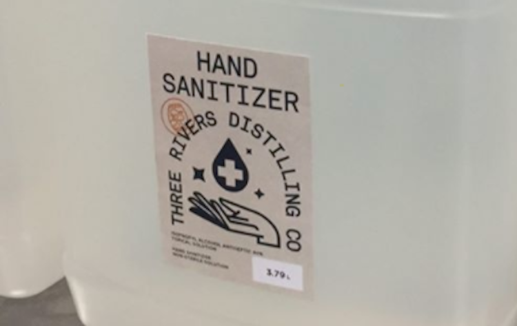 Three Rivers Distilling Co. got their own labels and packaging donated from the community.