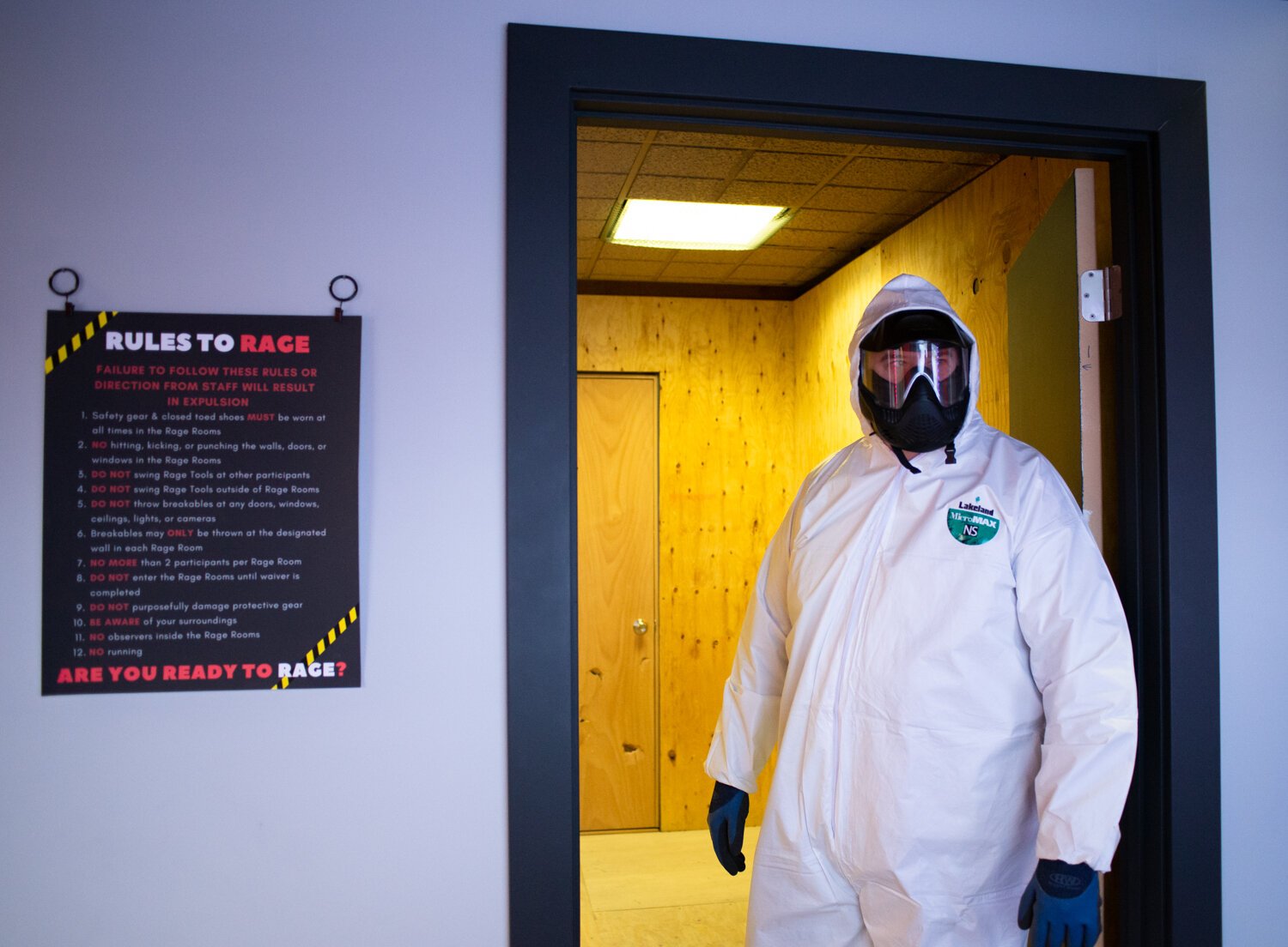 Customer Scott Zent prepares to go into his rage room.