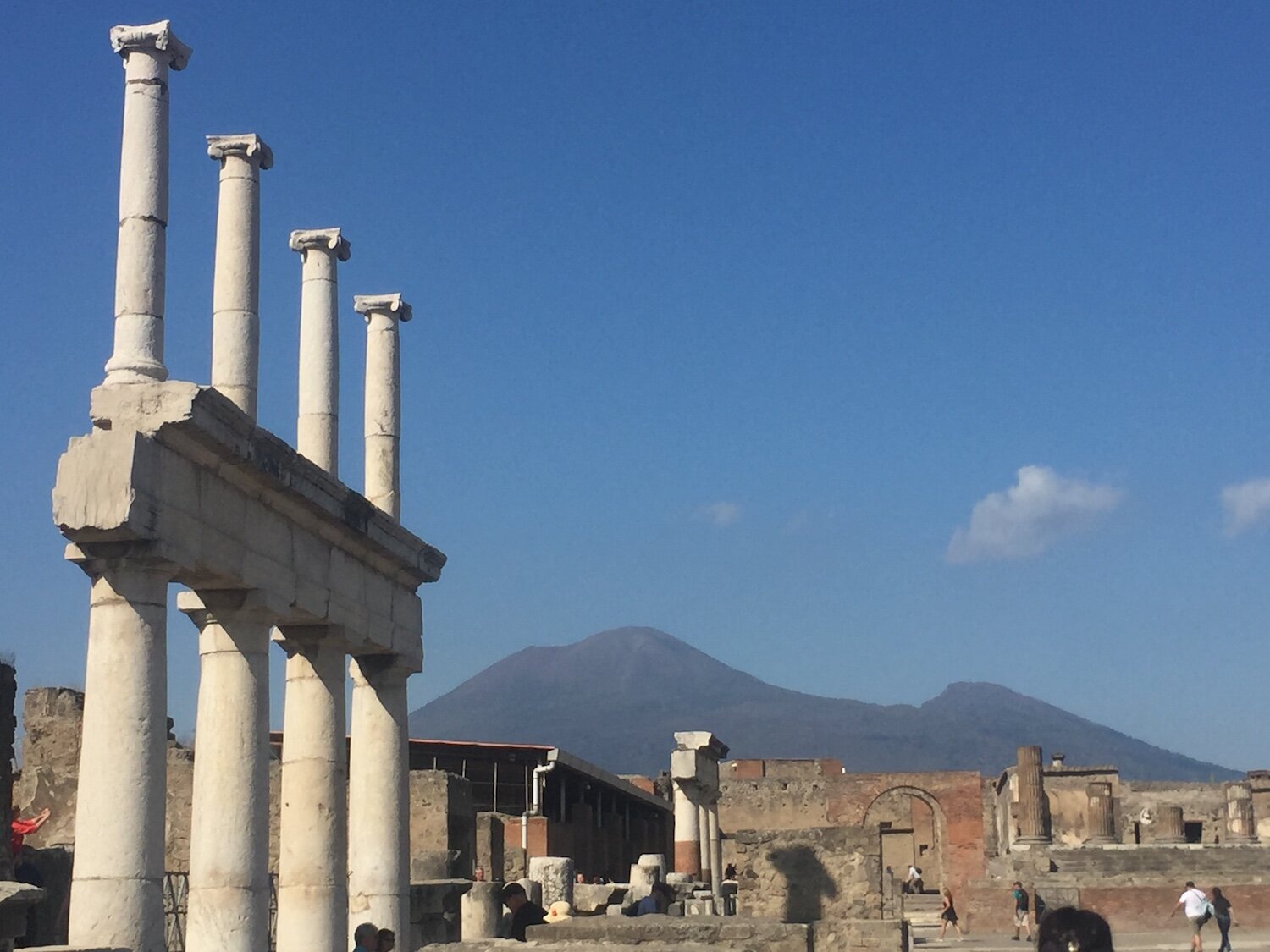 The ancient Pompeii forum was dangerously close to Mount Vesuvius, which is still an active volcano today.