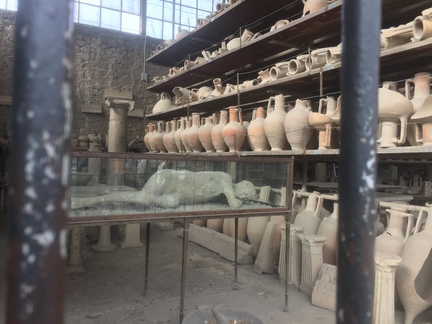 The bodies of ancient Pompeii residents have been preserved in plaster, like the one shown here at the historic site.