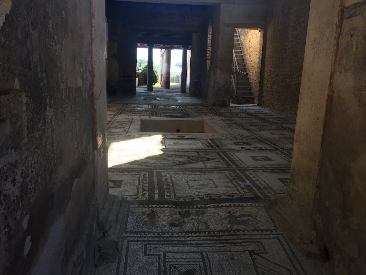 The decorative floors and walls of some Pompeii houses have been restored. This was a wealthy home in the city.