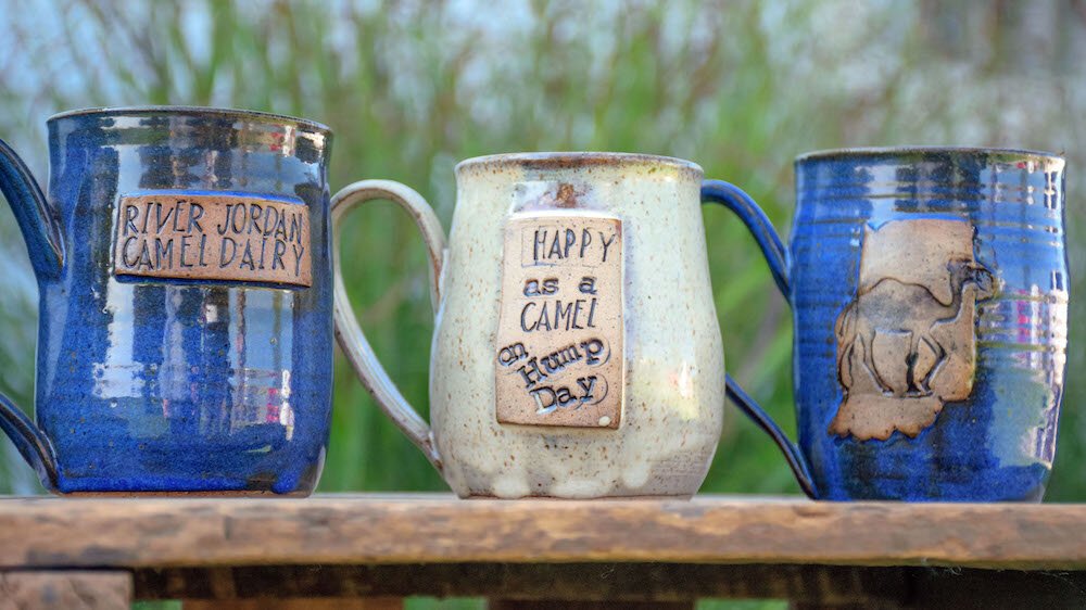 Camel themed mugs available in the River Jordan Dairy Farm Shop.