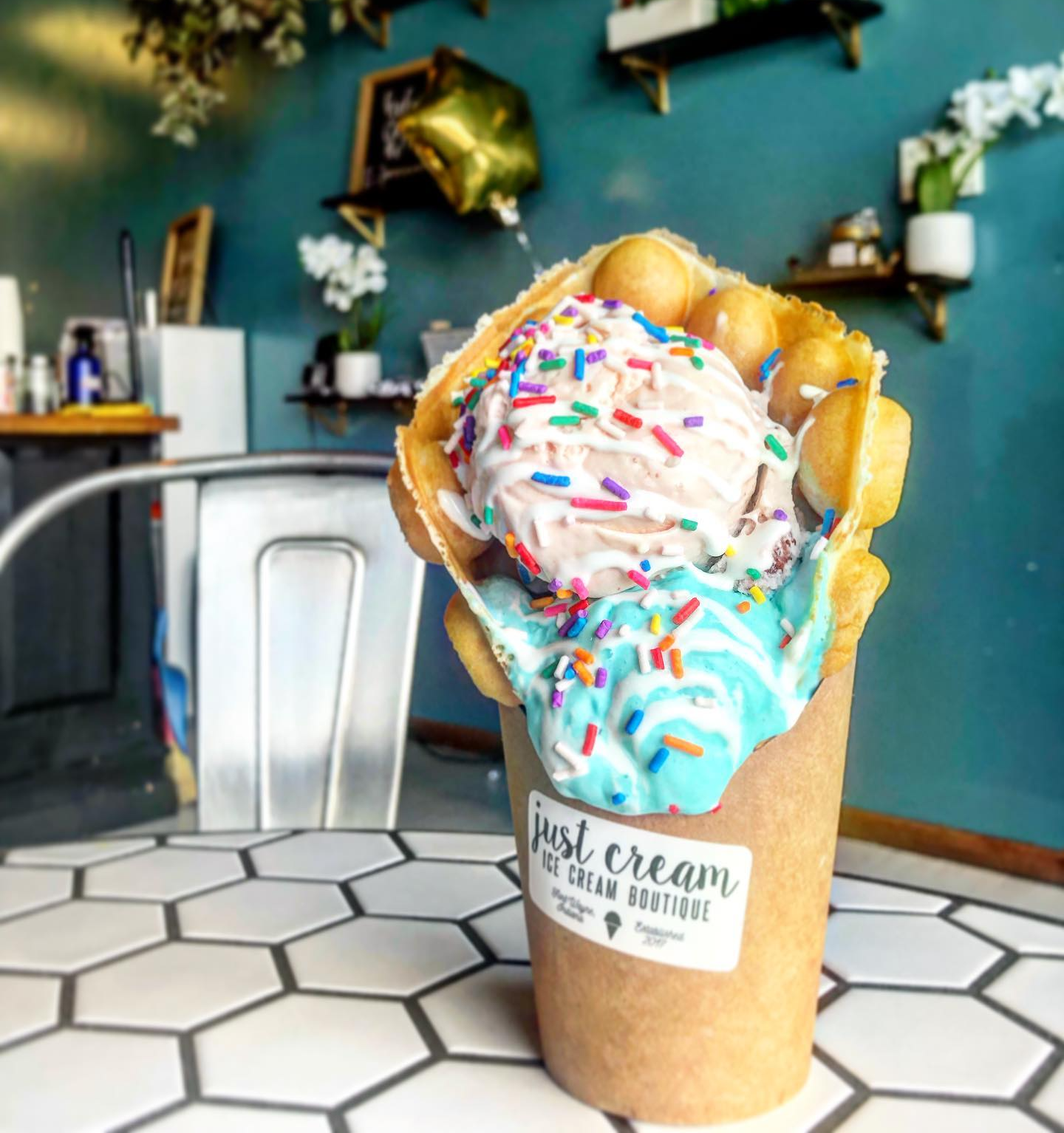 The Just Cream Ice Cream Boutique makes shakes overflowing with goodies.