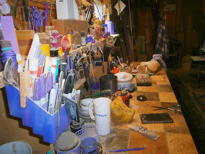 Rose’s workshop contains many woodworking tools, as almost all of his pieces are constructed out of wood.