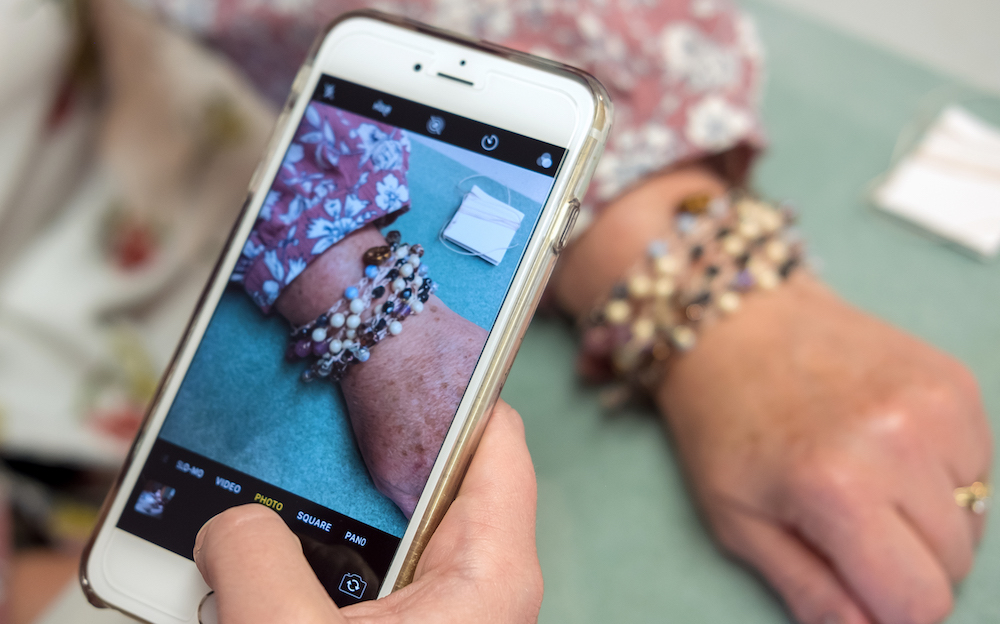 Customers share their creations at the Beaded Peacock.