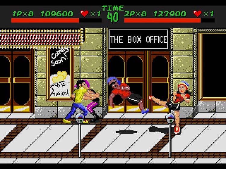 Summit City Showdown characters fight in front of Fort Wayne's historic Embassy Theatre.