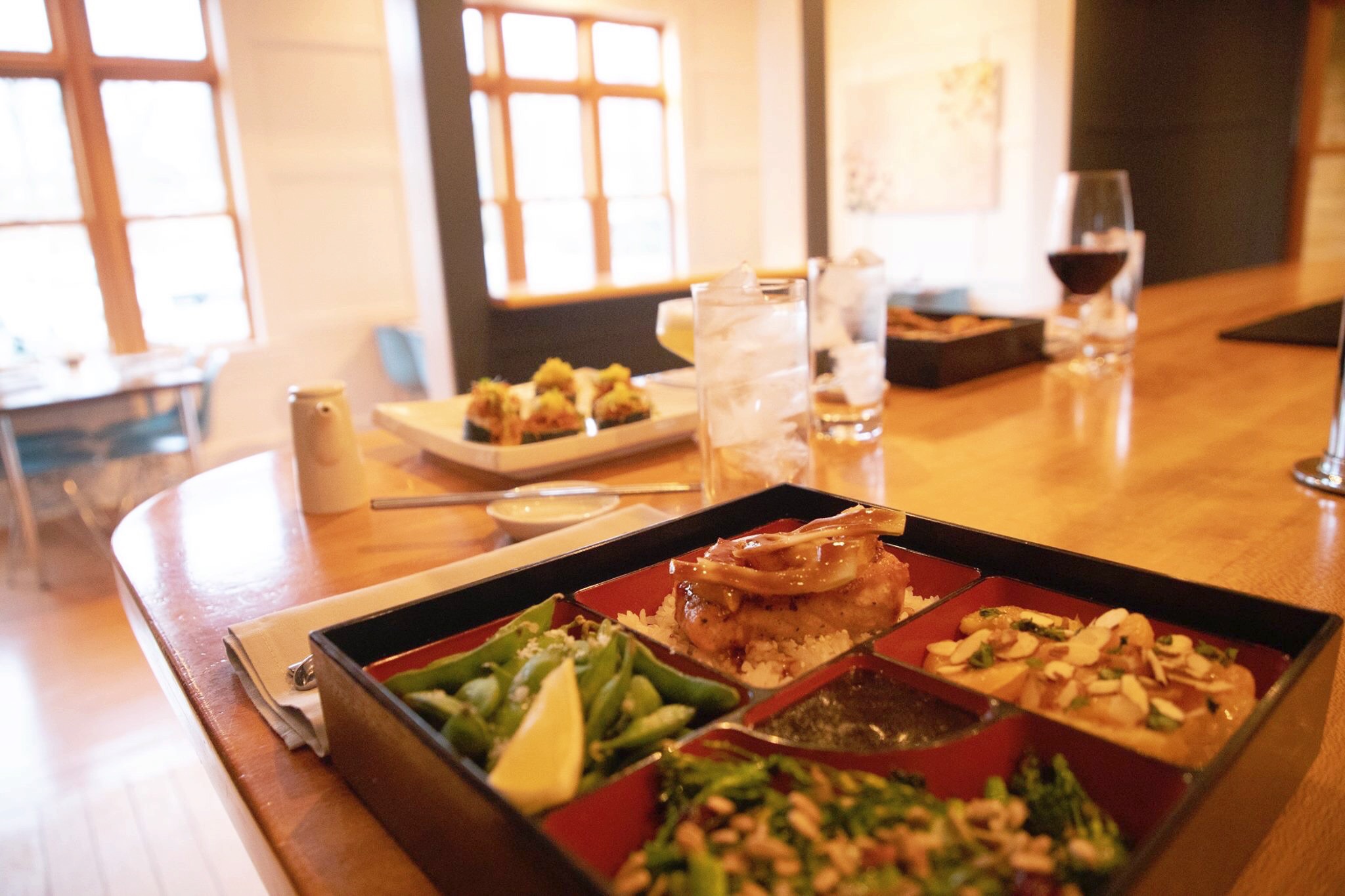 Cerulean serves bento boxes, sushi, and drinks.