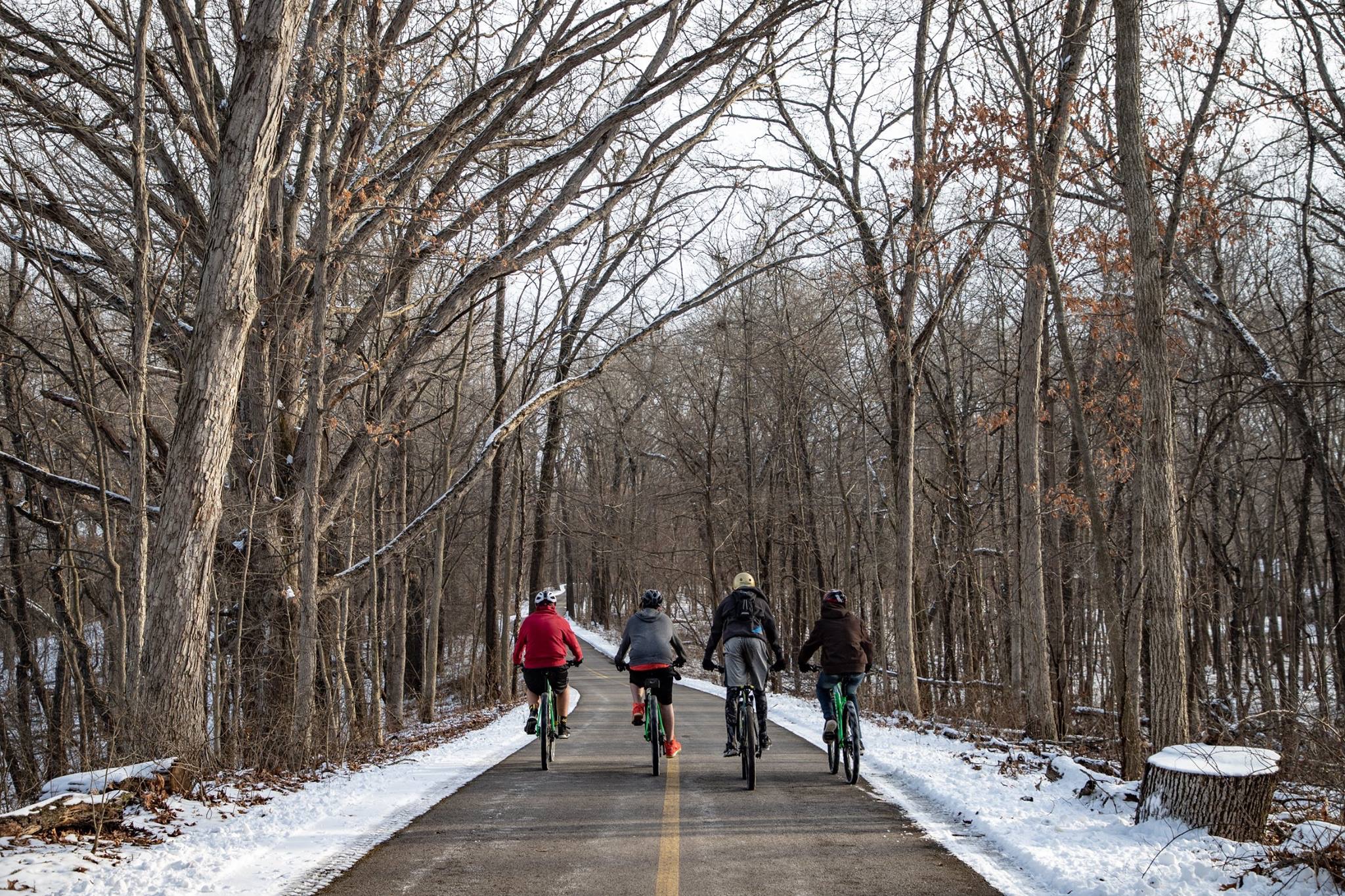 Trails provide great winter cycling paths through the woods.