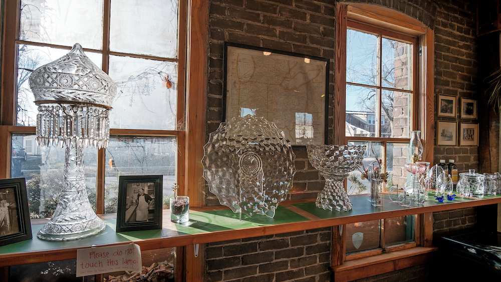 A window display at Warsaw Cut Glass shows off a range of their products.