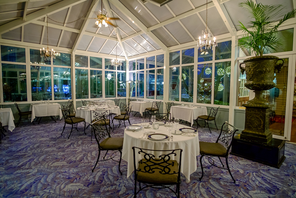 Solarium style dining at Joseph Decuis restaurant.