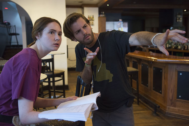 Collin Schiffli, who grew up in Fort Wayne, directs Marvel Cinematic Universe star Karen Gillan on set.