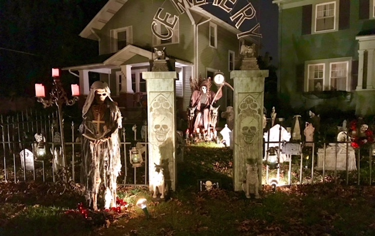 A Grim Reaper guards a cemetery in Hazel Stream's front yard.