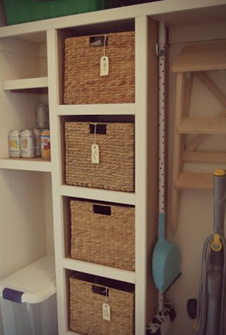 Storage bins in a closet or garage are an effective way to stockpile used materials.
