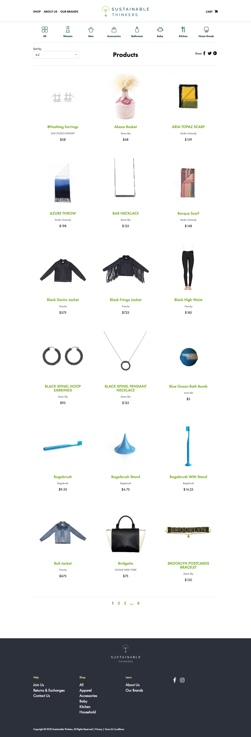 The e-commerce side of Sustainable Thinkers.