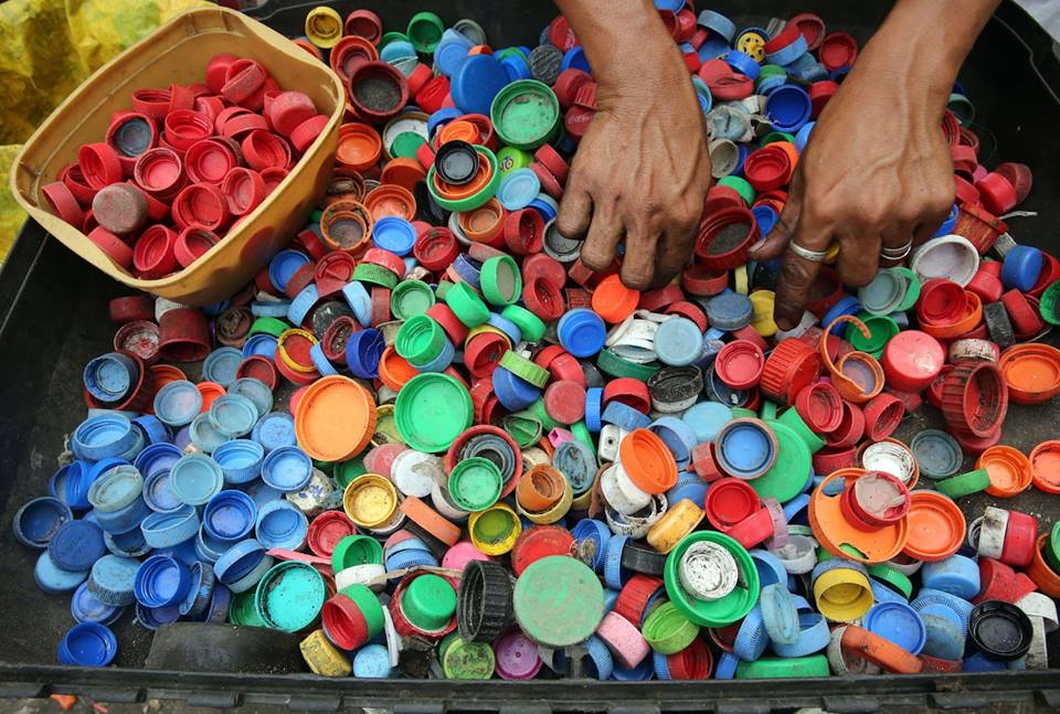 Buddy Benches are made from recycled bottle caps.