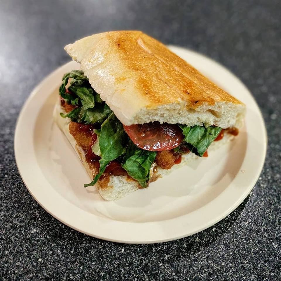 Half of a Po'Boy sandwich at Caliente.