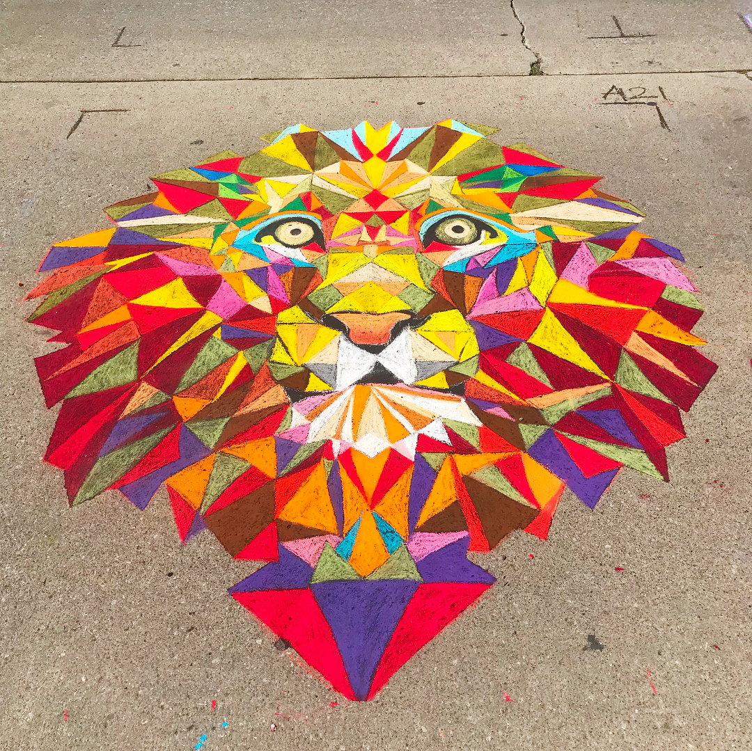 A lion at the 2018 Chalk Walk.