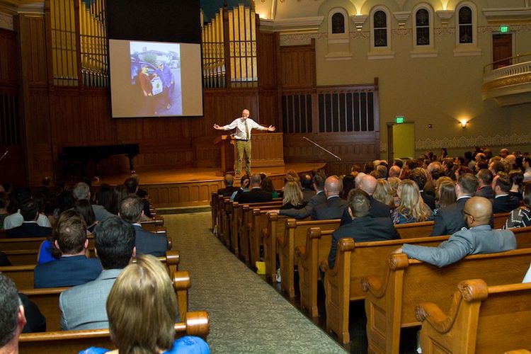 Author Bob Goff speaks at an event for the Neighborhood Christian Legal Clinic in Indianapolis.