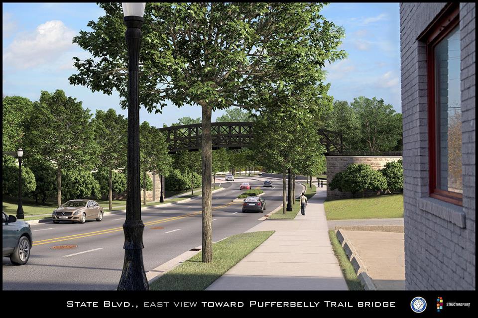 A rendering of the future Pufferbelly Trail Bridge over State Street.