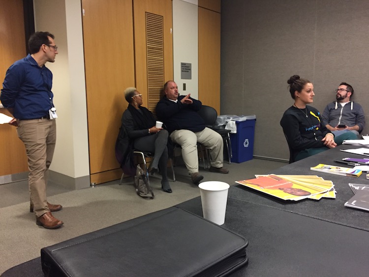 Allen County Building Commissioner John Caywood speaks at a tiny house meeting hosted by Brightpoint.