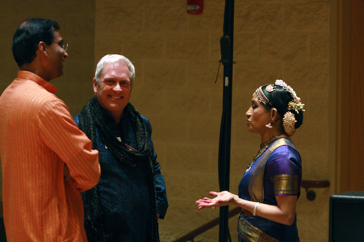 IPFW Dean John OâConnell, center, talks with Shruti performers.