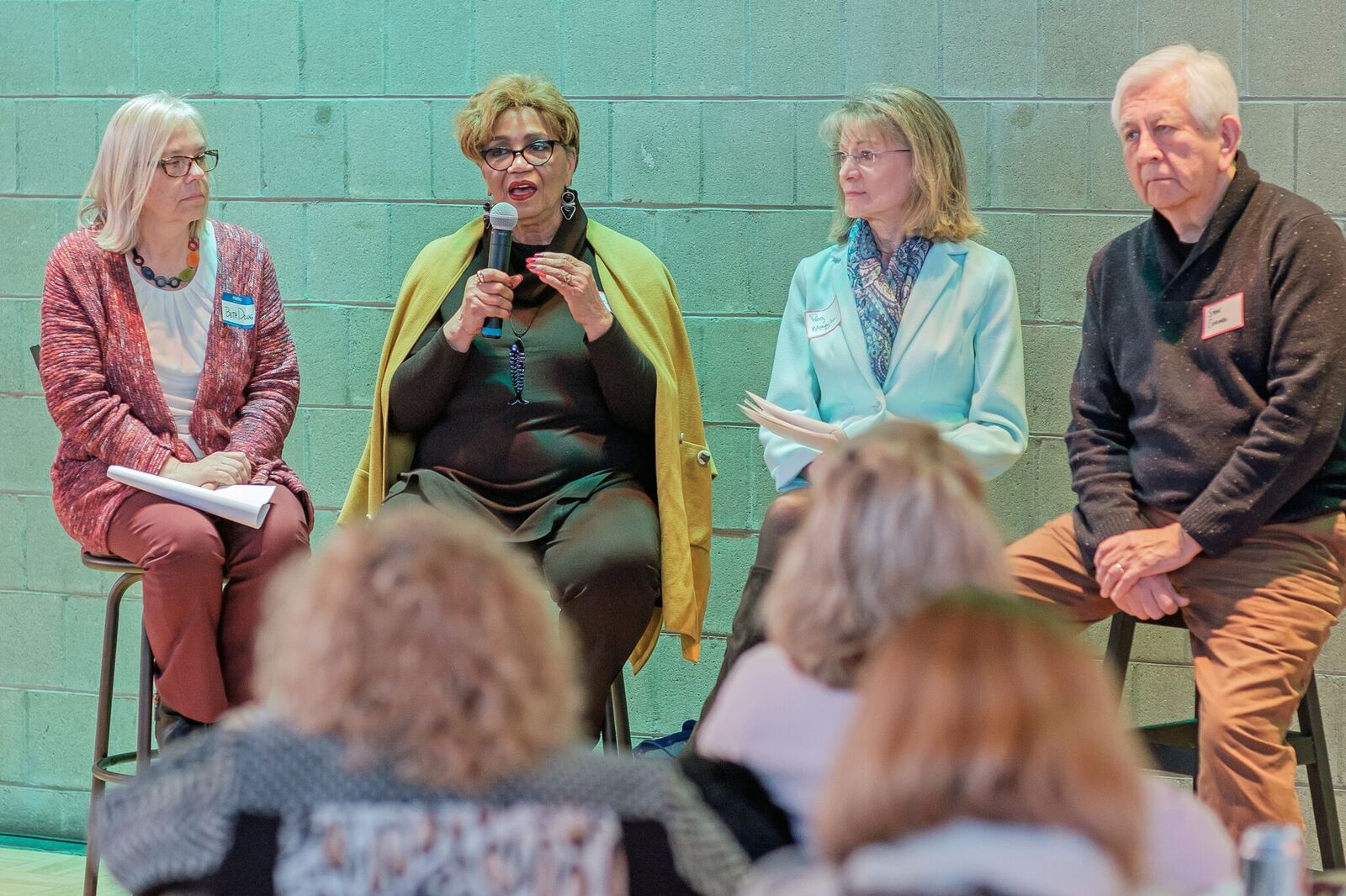 Maye Johnson of Allen County Voter Registration speaks on a Civil Conversation panel.