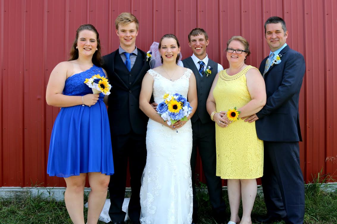 The Gunthorp family of Gunthorp Farms in LaGrange at Kara Babinecâs wedding. From left to right, Cassidy Gunthorp, 17, Evan Gunthorp, 21, Kara Babinec, 23, Ed Babinec, 24, Lei Gunthorp, and Greg Gunthorp.