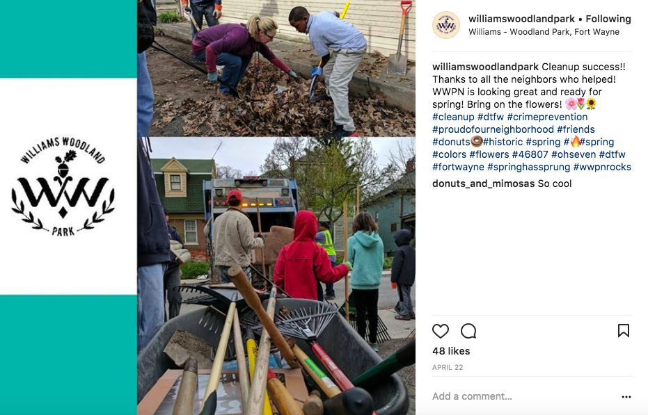 The Williams Woodland Park instagram showcases community projects like a neighborhood cleanup.