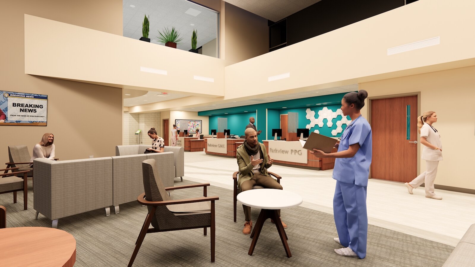 A rendering of Parkview Randallia's GME Lobby.