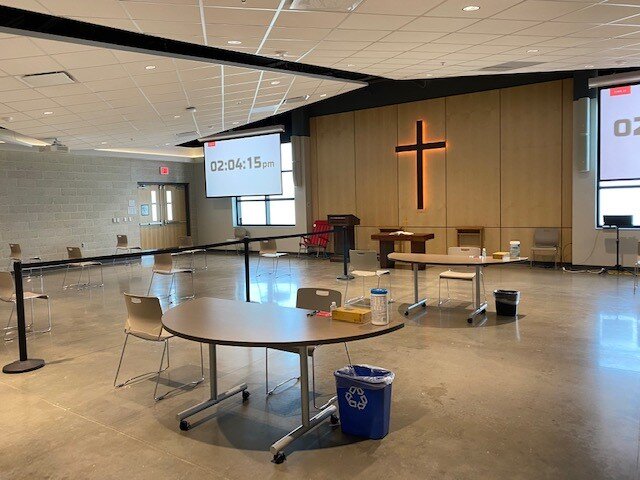 The pop-up clinic for the Rescue Mission was set up like a “mini Mirro” Center, organizers said. It included areas for registration, vaccination, and observation.