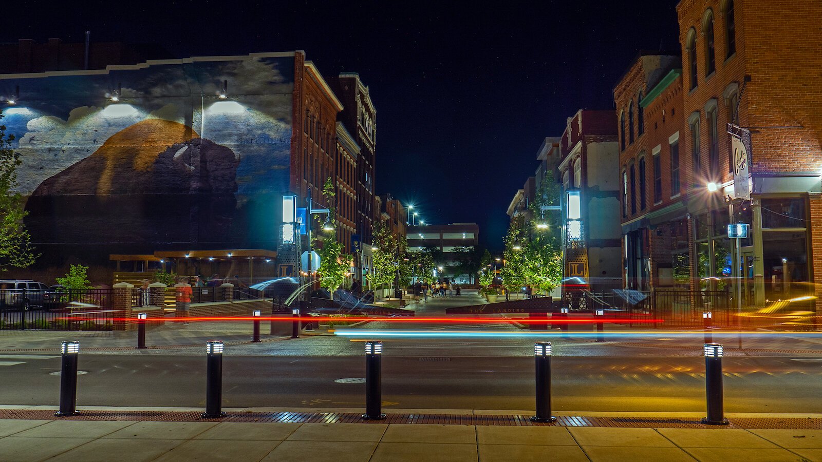 Tim Parsley's buffalo mural in downtown Fort Wayne on The Landing.