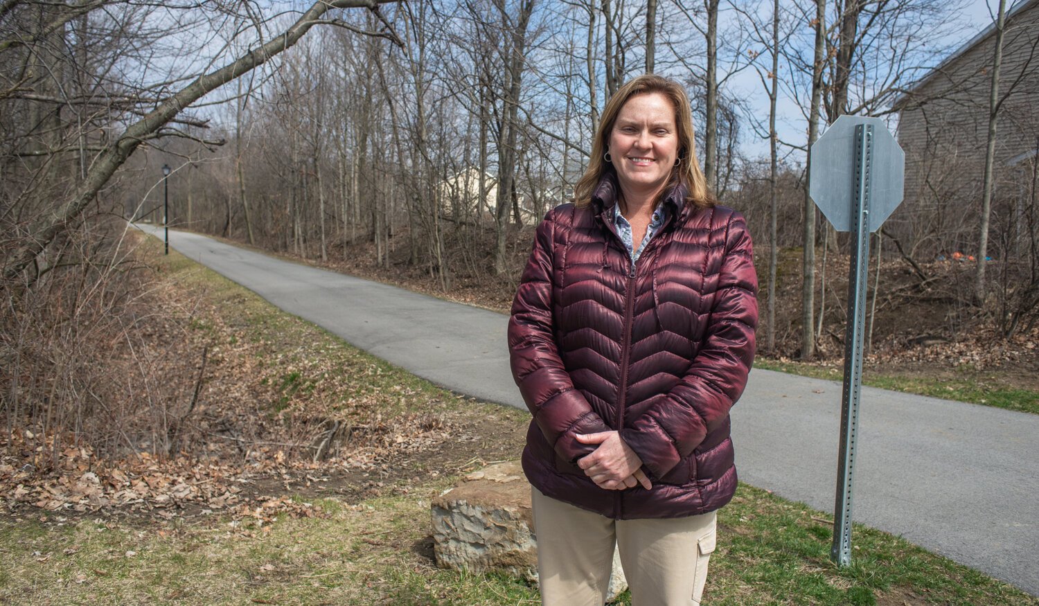 Dawn Ritchie, Greenways Manager of the City of Fort Wayne, on the Pufferbelly Trail where the trail crosses Fox Orchard Run.