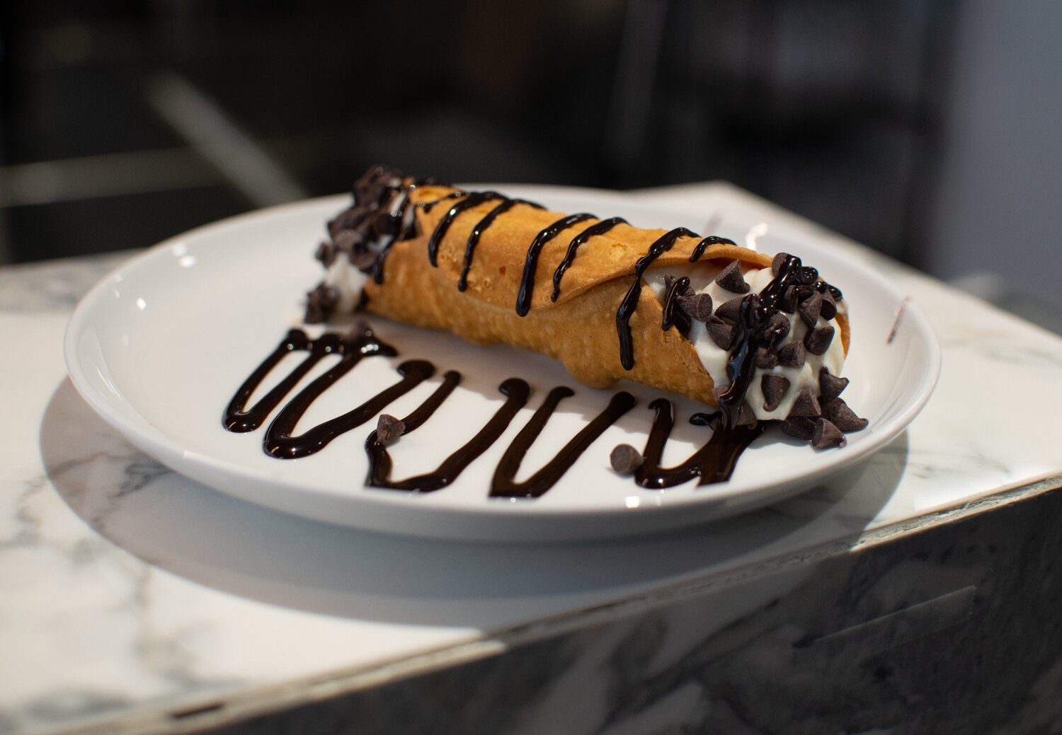 A chocolate chip cannoli at the Golfo Di Napoli Dairy Caffè.