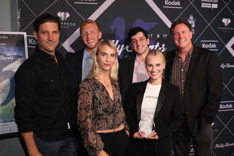 Hart poses with her creative team at the HollyShorts Film Festival in August 2019