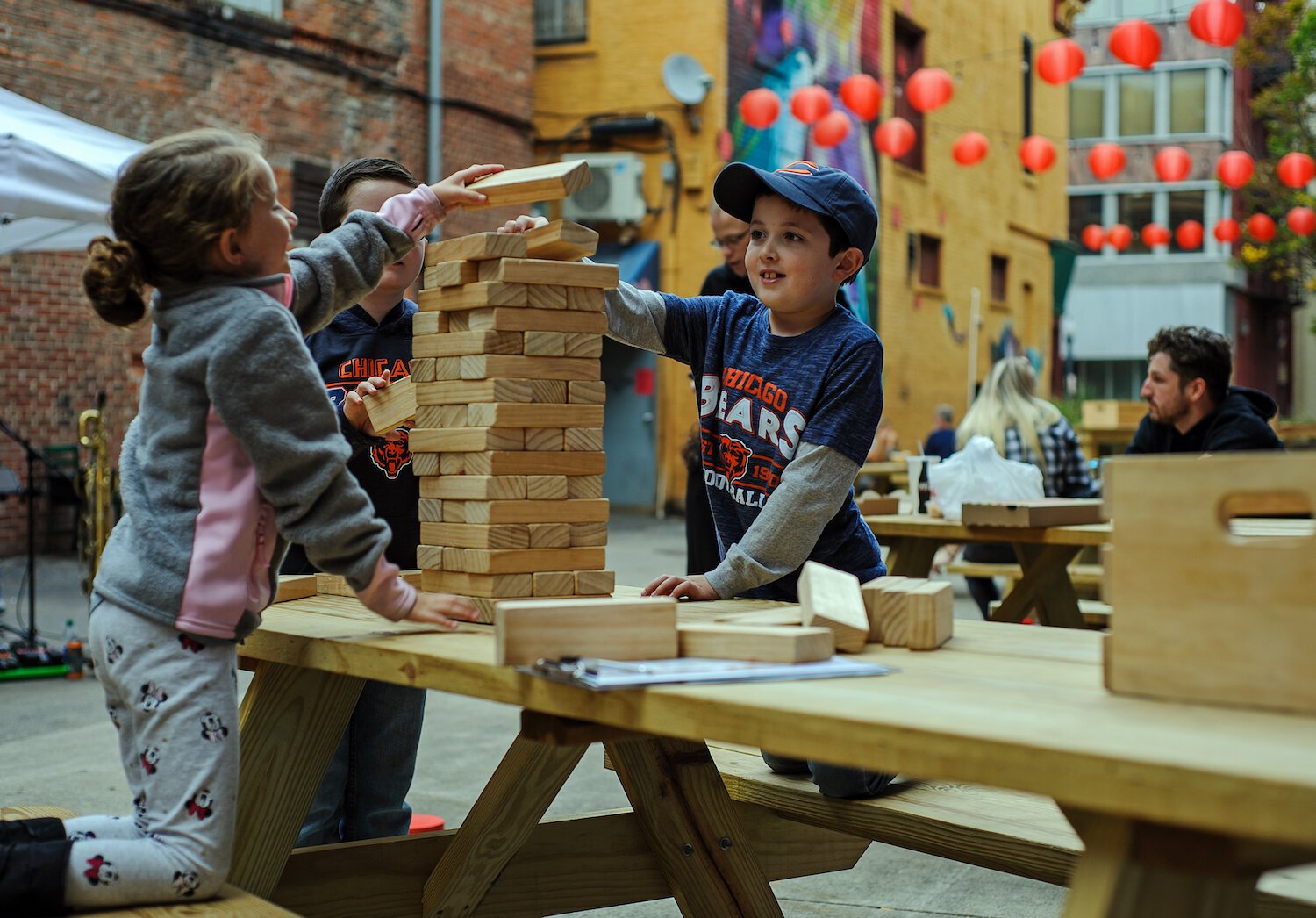 Games like jumbo Jenga are available to rent from the city for free.