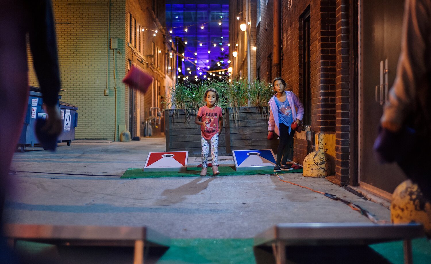 Cornhole is a popular game at the Porch Off Calhoun.