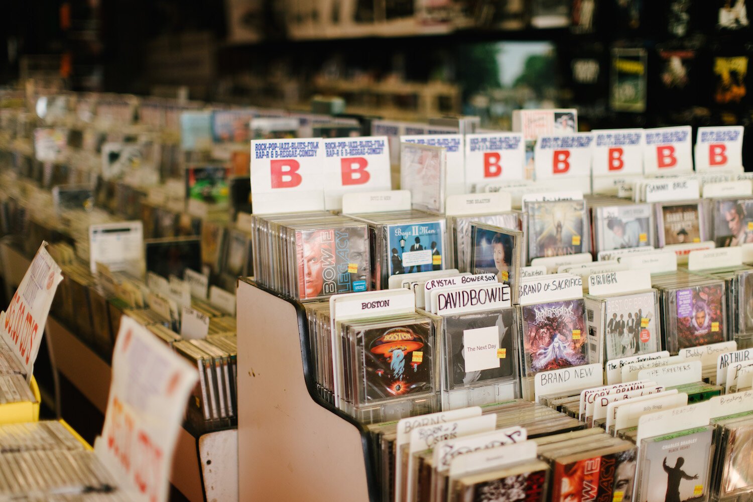 In addition to records, the Wooden Nickel also sells CDs and other media.