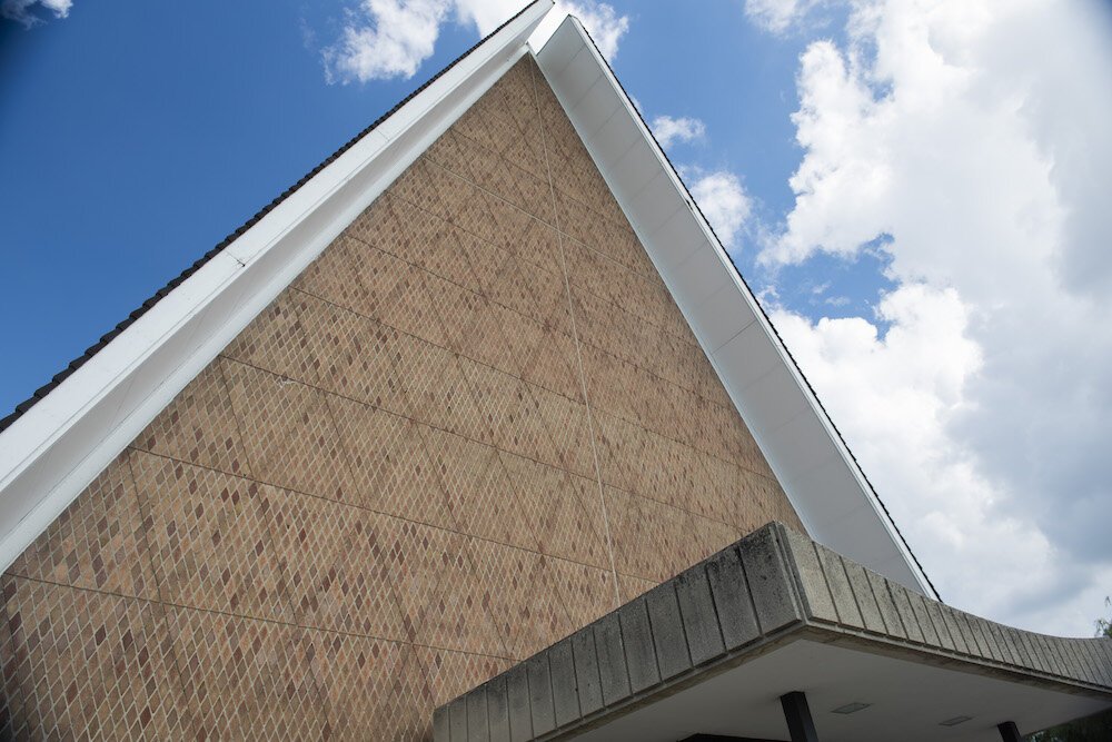 The chapel's diamond-shaped bricks represent people "holding hands with God."