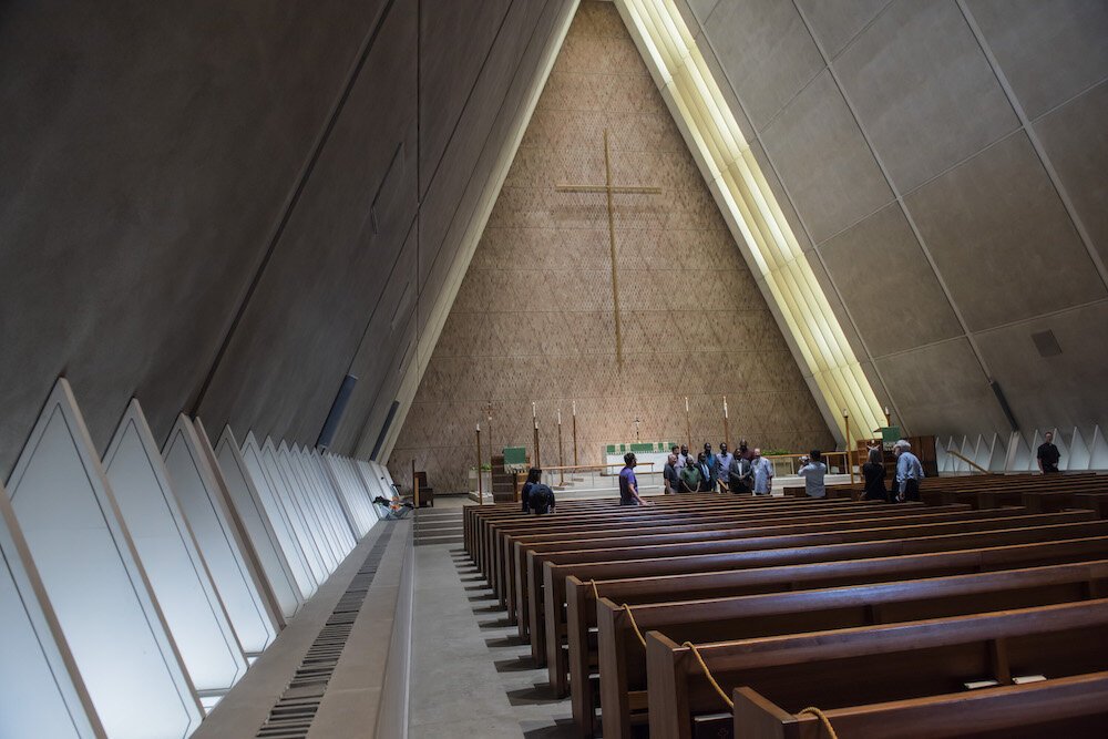 Natural light illuminates the inside of the chapel.