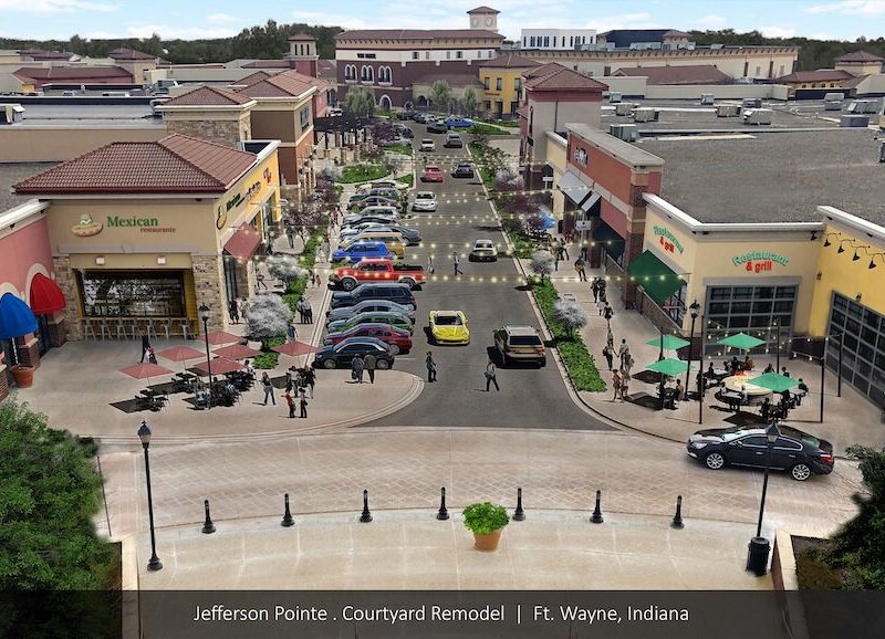 A rendering of a proposed roadway through Jefferson Pointe to improve parking and convenience for customers.
