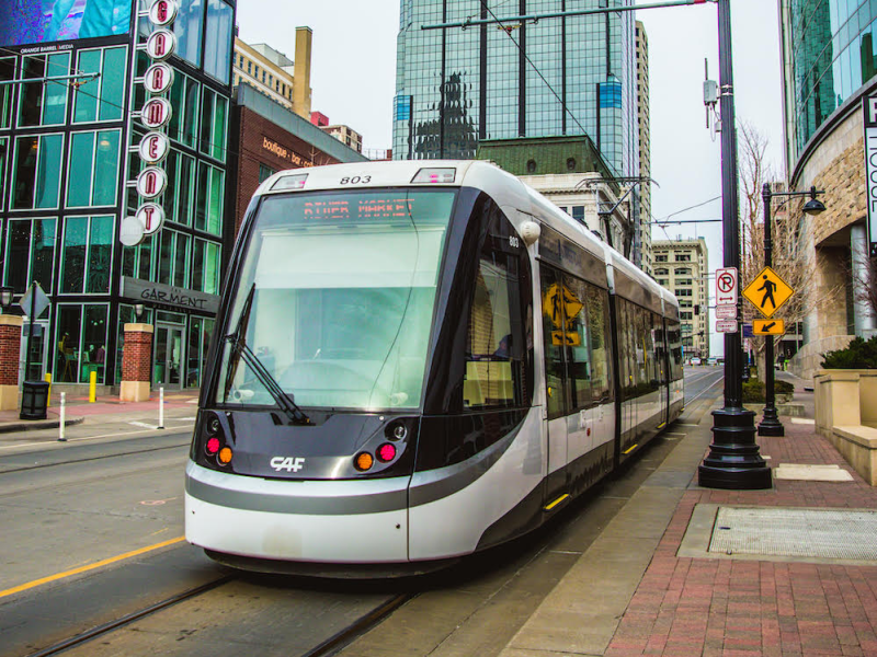 The KC Streetcar drops off riders at the doorstep of downtown businesses.