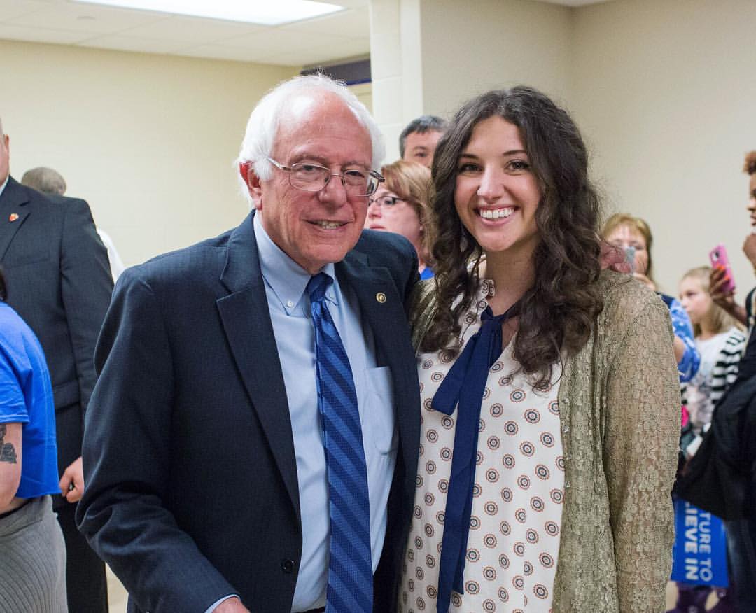 Thrower poses with 2016 Presidential Candidate Bernie Sanders.