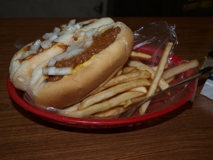 A coney basket with fries is a popular dish at The Nook.