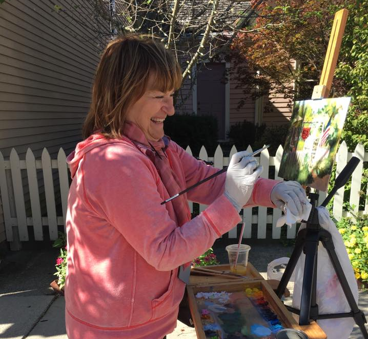 Plein air artists create a work outdoors on the spot. 